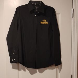 Antigua Black Button-Down Shirt with Yellow Southern Miss Logo
